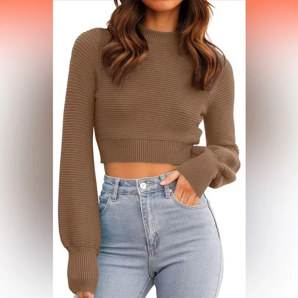 Women's Brown Ribbed Knit Sweater - Picture 1 of 3